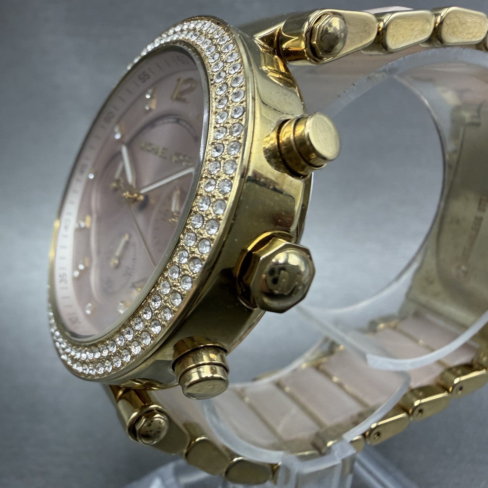 Michael Kors Parker Chronograph Watch Women 39mm Pink Dial Gold Tone Date NewBat2