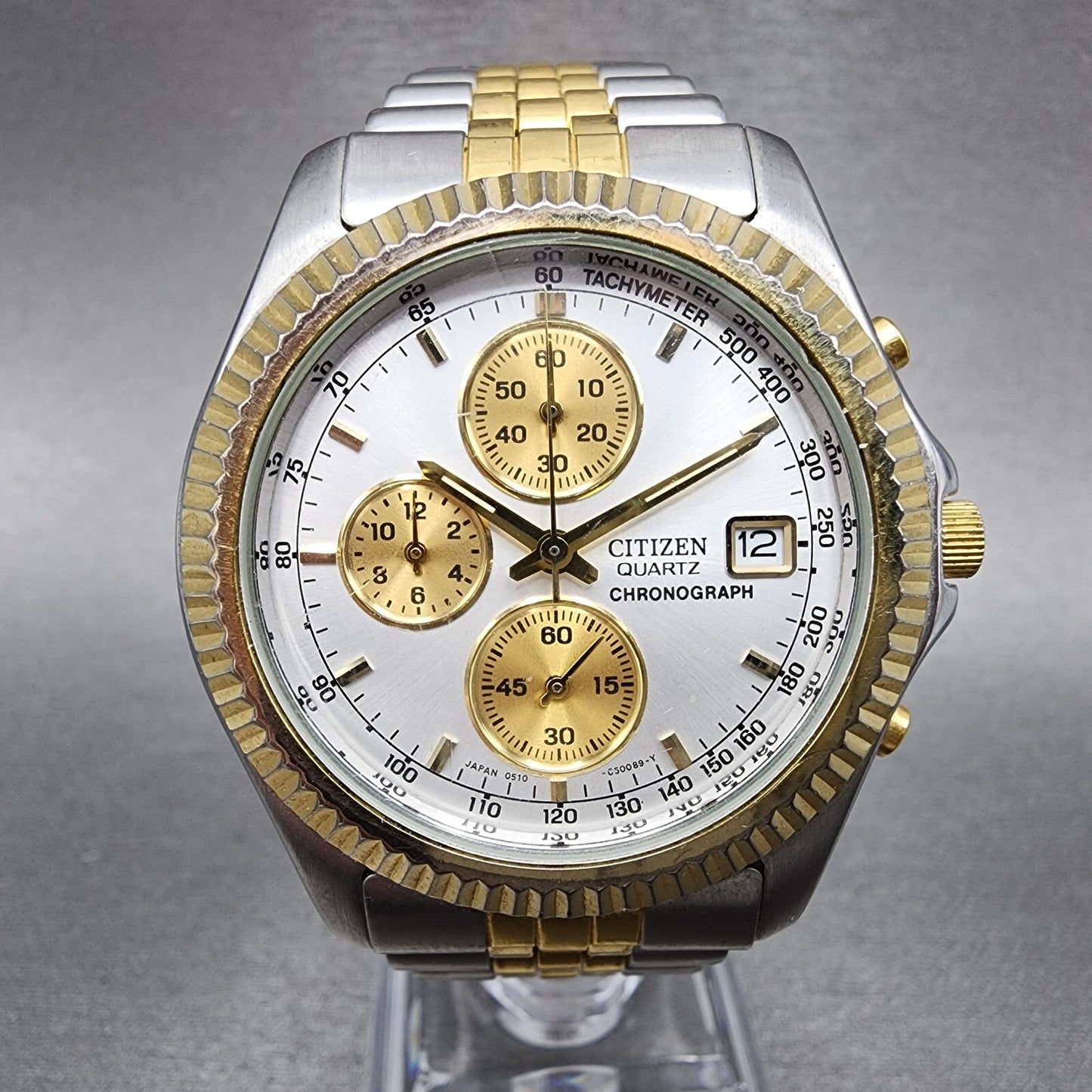 Citizen Chronograph Watch Men 38mm Silver Dial Two Tone Date 0510C50031 NewBa110