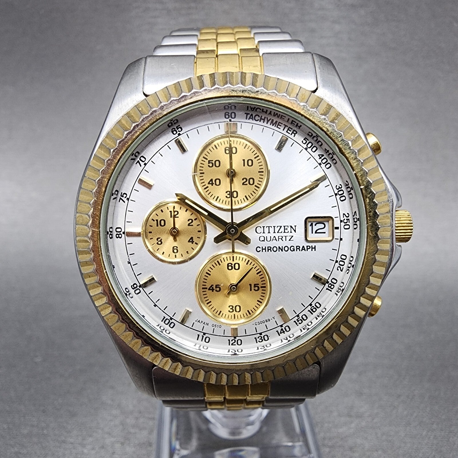Citizen Chronograph Watch Men 38mm Silver Dial Two Tone Date 0510C50031 NewBa110