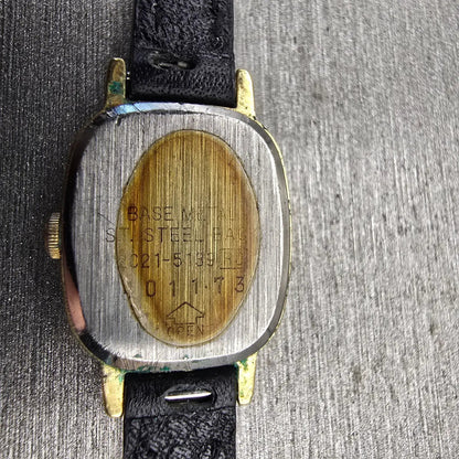 Seiko Watch Women 16mm Gold Dial Gold Tone Rectangle 2C21-5139 New Battery VTG10