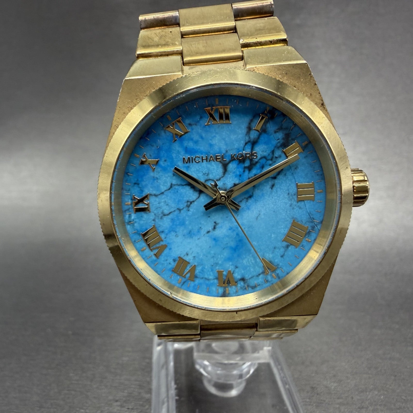 Michael Kors Channing Watch Women 38mm Turquoise Dial Gold Tone MK5894 New Batt0