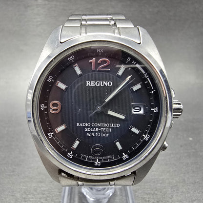 Citizen Reguno Watch Men 38mm Black Dial Steel Solar Radio Controlled Date PARTS0