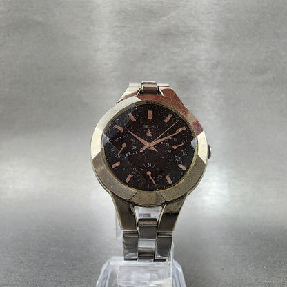 Seiko Lukia Watch Women 31mm Black Dial Silver Tone Daydate Round New Battery