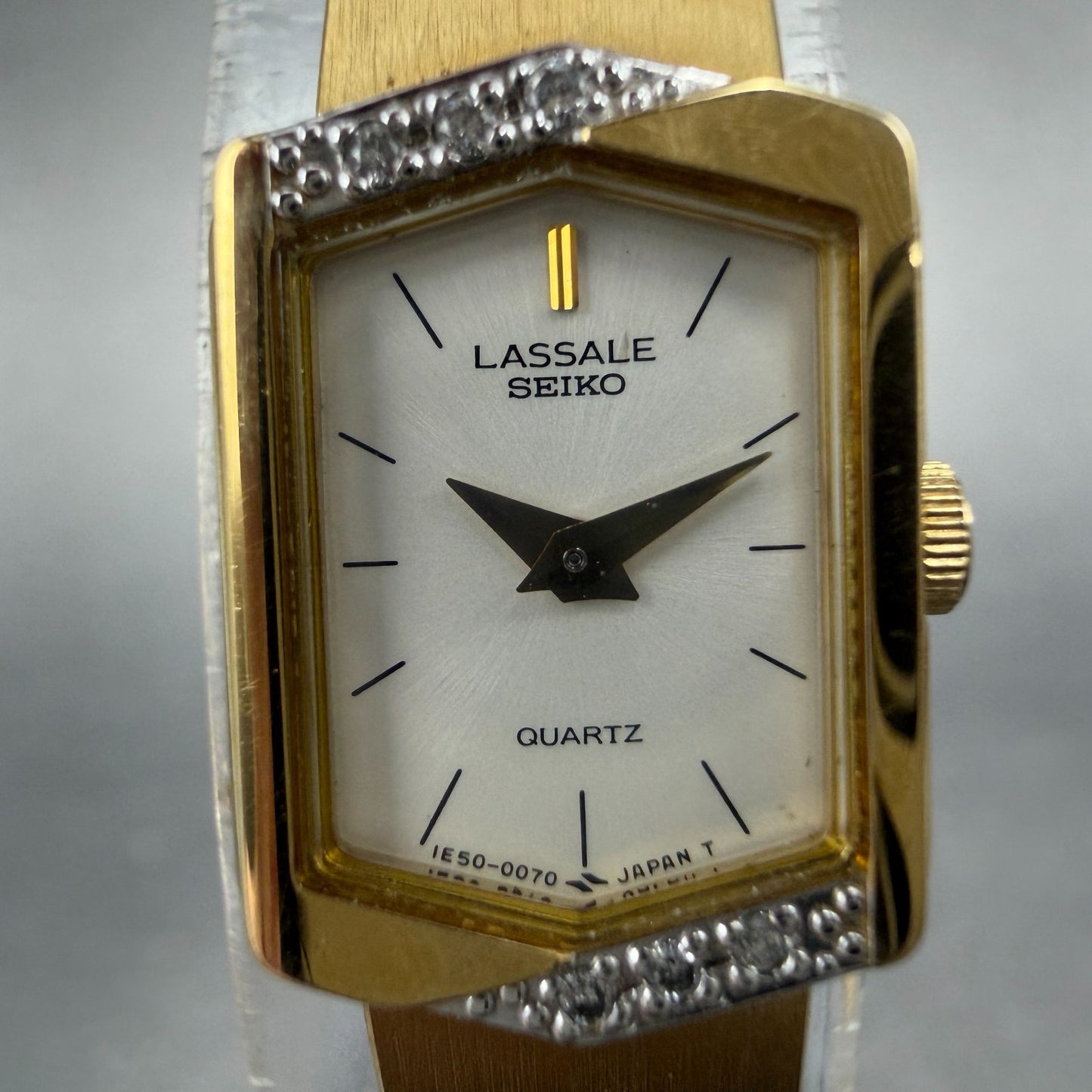 Seiko Lassale Watch Women 13mm White Dial Gold Tone Hexagon 1E50-5039 New Batt A1
