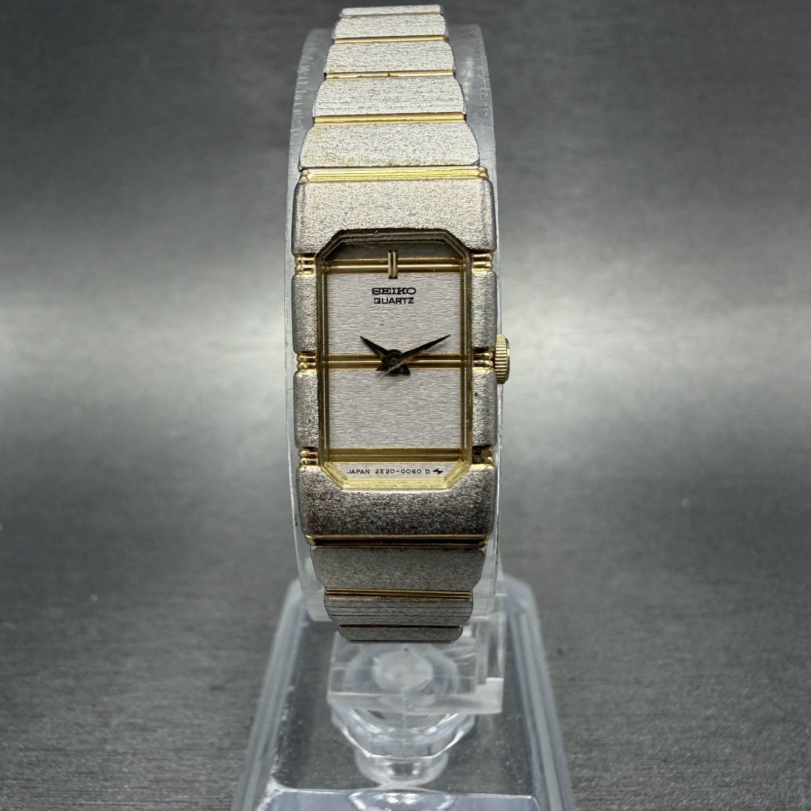 Seiko Watch Women 14mm Silver Dial Two Tone Rectangle 2E20-7259 New Battery0