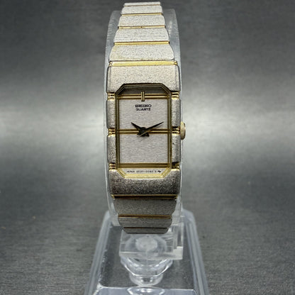 Seiko Watch Women 14mm Silver Dial Two Tone Rectangle 2E20-7259 New Battery0