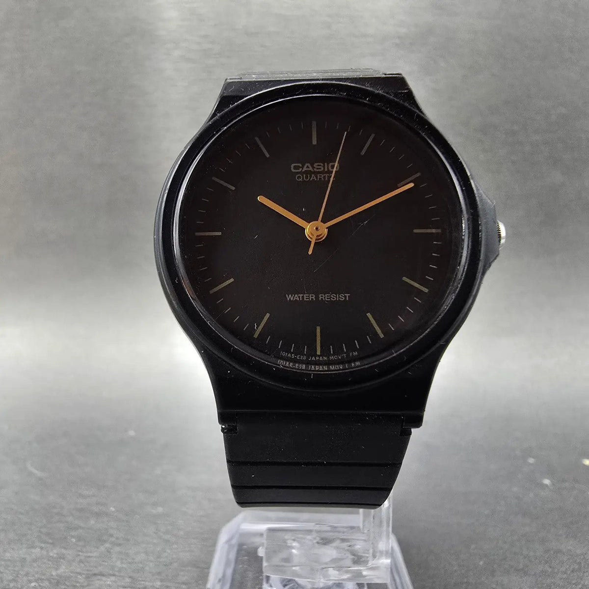 Casio Watch Men 33mm Black Dial Black Tone Round MQ-24 New Battery Gold JP5
