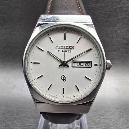Citizen CQ Watch Men 34mm White Dial Silver Tone Daydate 3801-987918 New Battery0