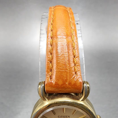 Citizen CQ Watch Women 20mm Champagne Dial Gold Tone Round 4-106113 New Batt