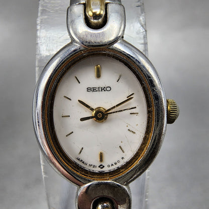 Seiko Watch Women 15mm White Dial Two Tone Oval Vintage 1f215a40 New Battery1