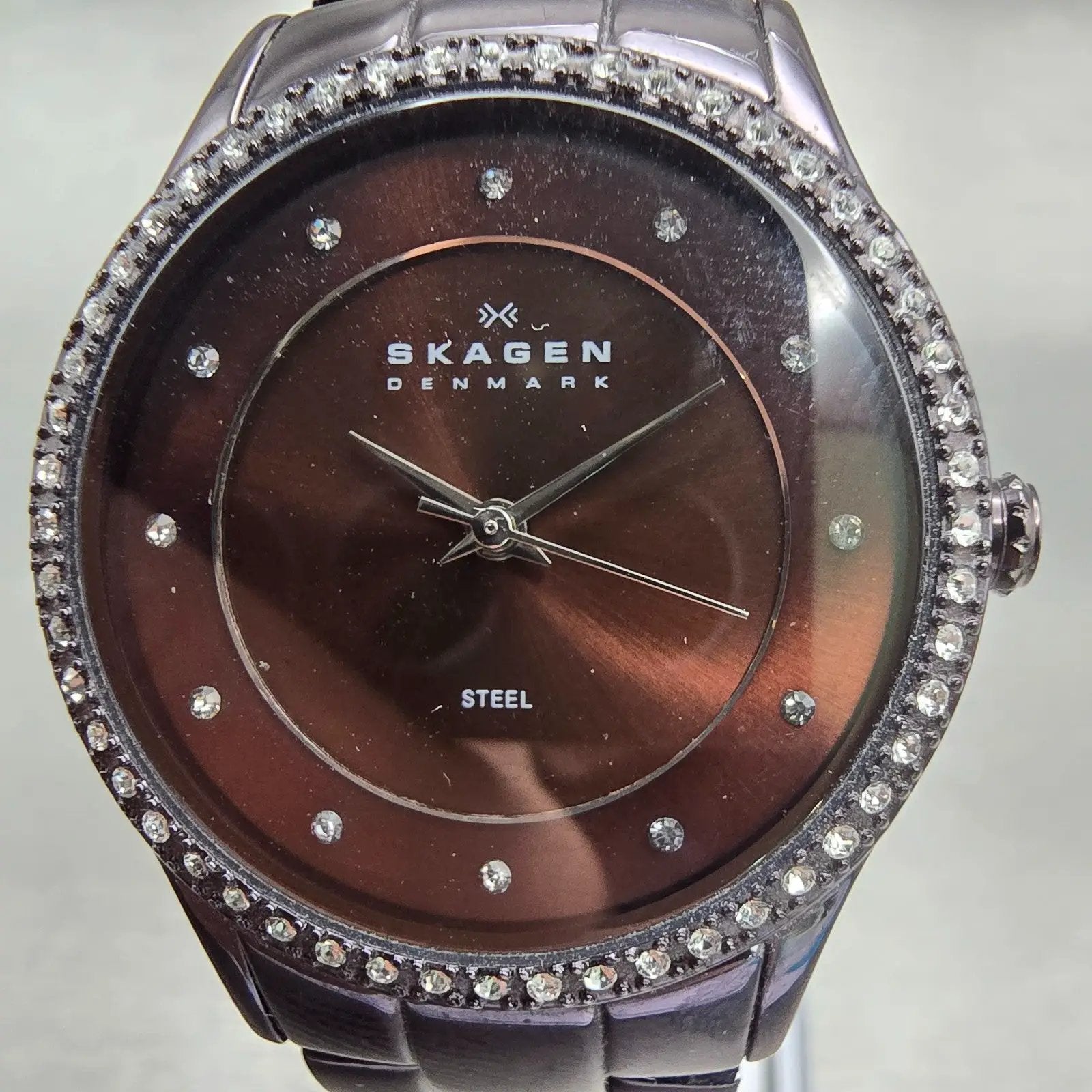Skagen Glitz Watch Women 30mm Brown Dial Brown Tone Gemmed 347SDXD New Battery1
