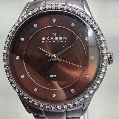 Skagen Glitz Watch Women 30mm Brown Dial Brown Tone Gemmed 347SDXD New Battery1