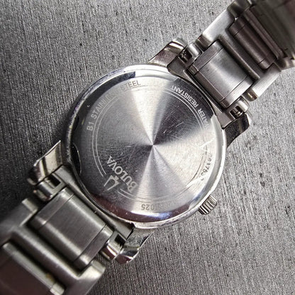 Bulova Watch Women 26mm MOP Dial Silver Tone Gemmed Date Round 96R105 New Batt10