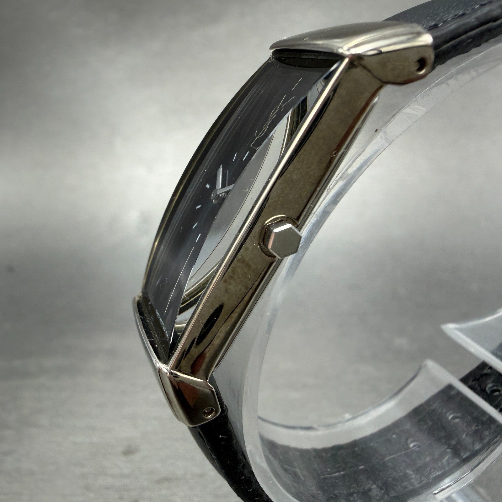 Yves Saint Laurent Tank Watch Women 15m Black Dial Silver Tone Rectangle New bat2
