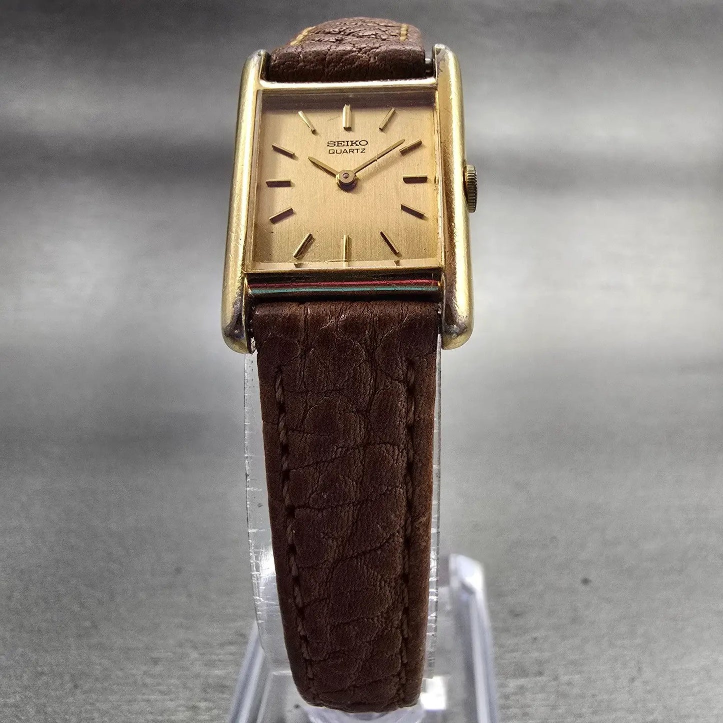 Seiko Watch Women 18mm Gold Dial Gold Tone Rectangle 1400-5039 New Battery VTG5