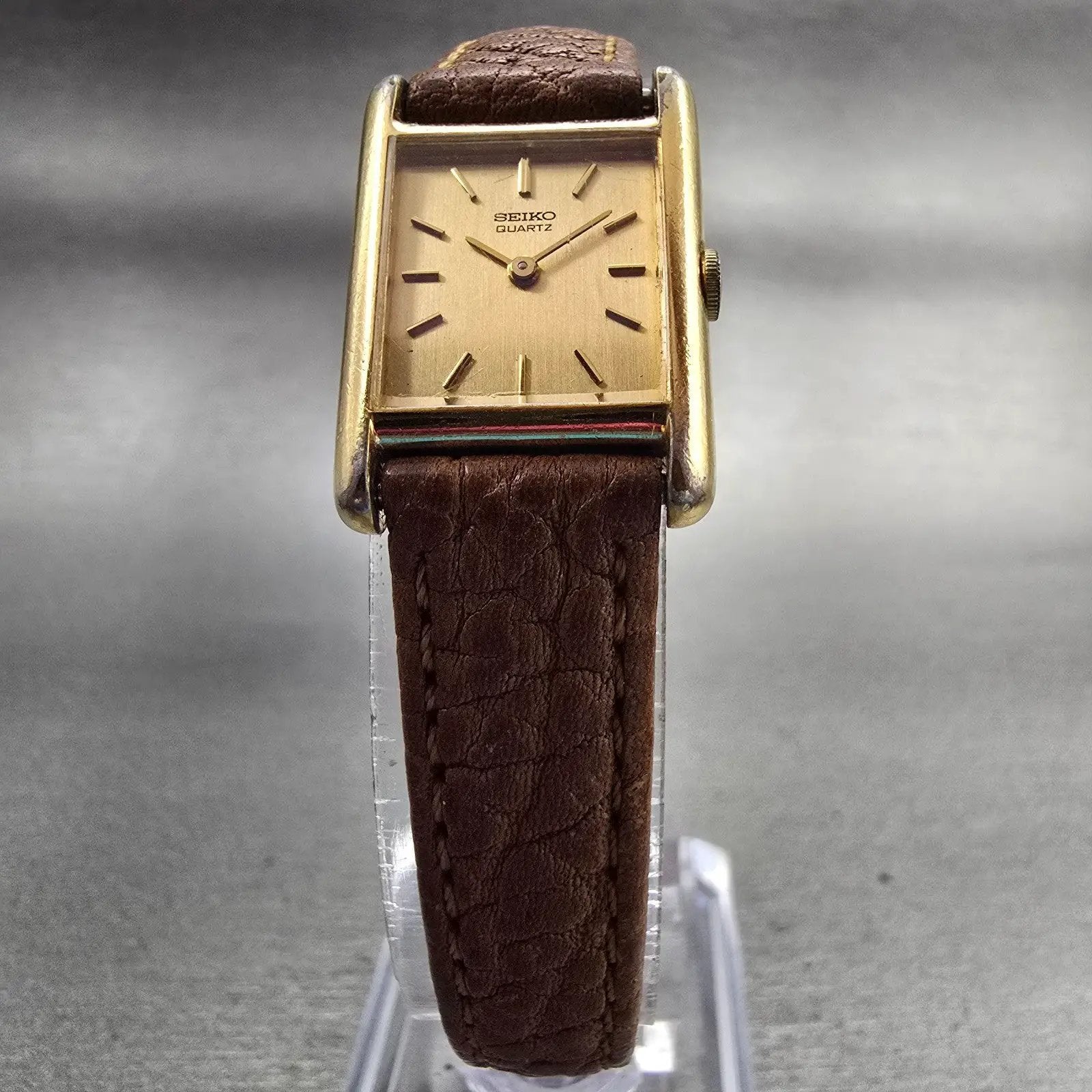 Seiko Watch Women 18mm Gold Dial Gold Tone Rectangle 1400-5039 New Battery VTG5