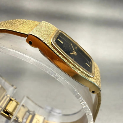 Seiko Watch Women 13mm Black Dial Gold Tone Rectangle 2E20-6139 New Battery VTG3