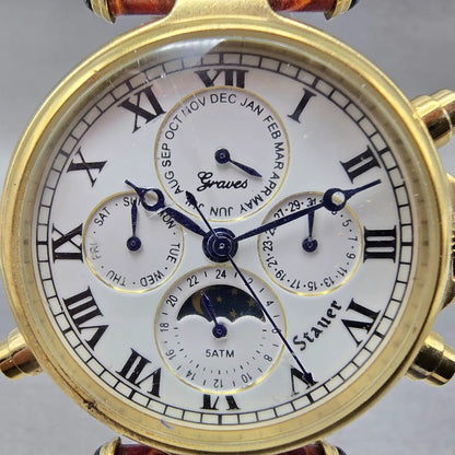 Stauer Graves 33 Watch Men 39mm White Dial Gold Triple Calendar Automatic Runs2