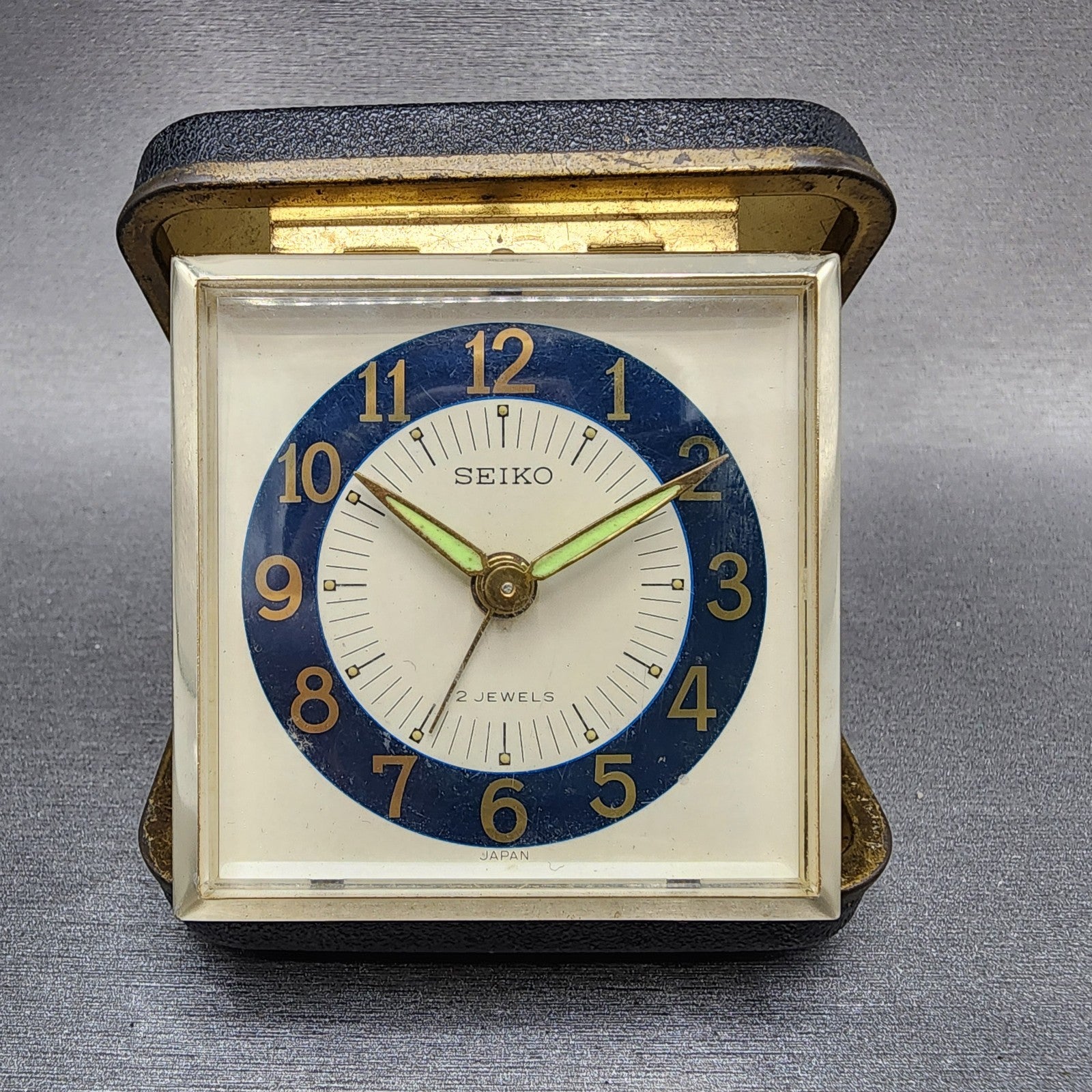 Seiko Travel Alarm White Dial Gold Tone Brown Case Manual Wind Runs VTG0