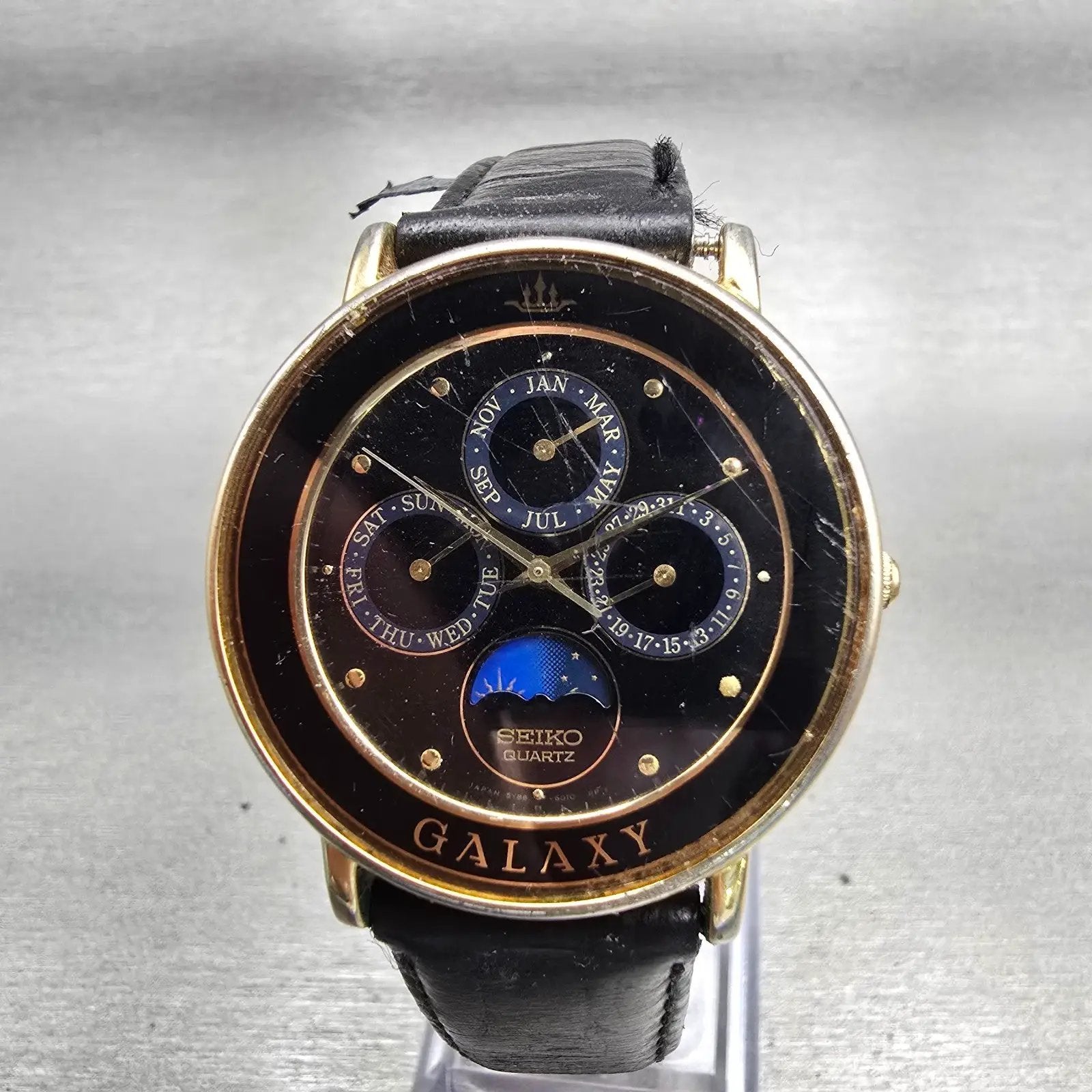 Seiko Galaxy Watch Men 35mm Black Dial Two Tone Sun Moon 5Y88-6010 New Battery0