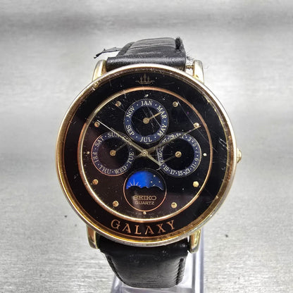 Seiko Galaxy Watch Men 35mm Black Dial Two Tone Sun Moon 5Y88-6010 New Battery0