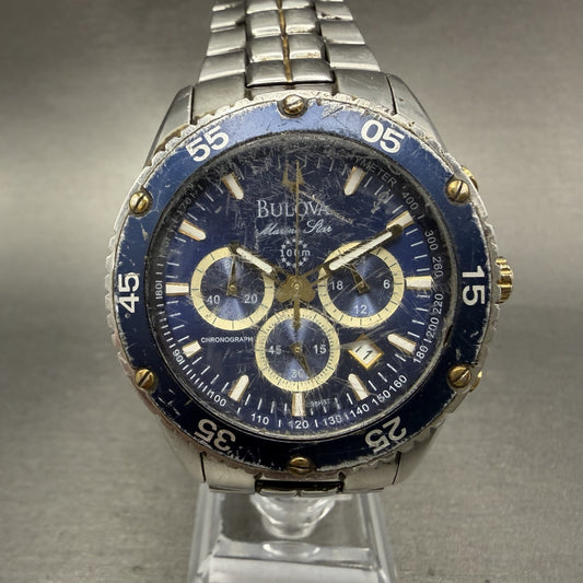 Bulova Marine Star Chronograph Watch Men 41mm Blue Dial Two Tone Date New Batt0