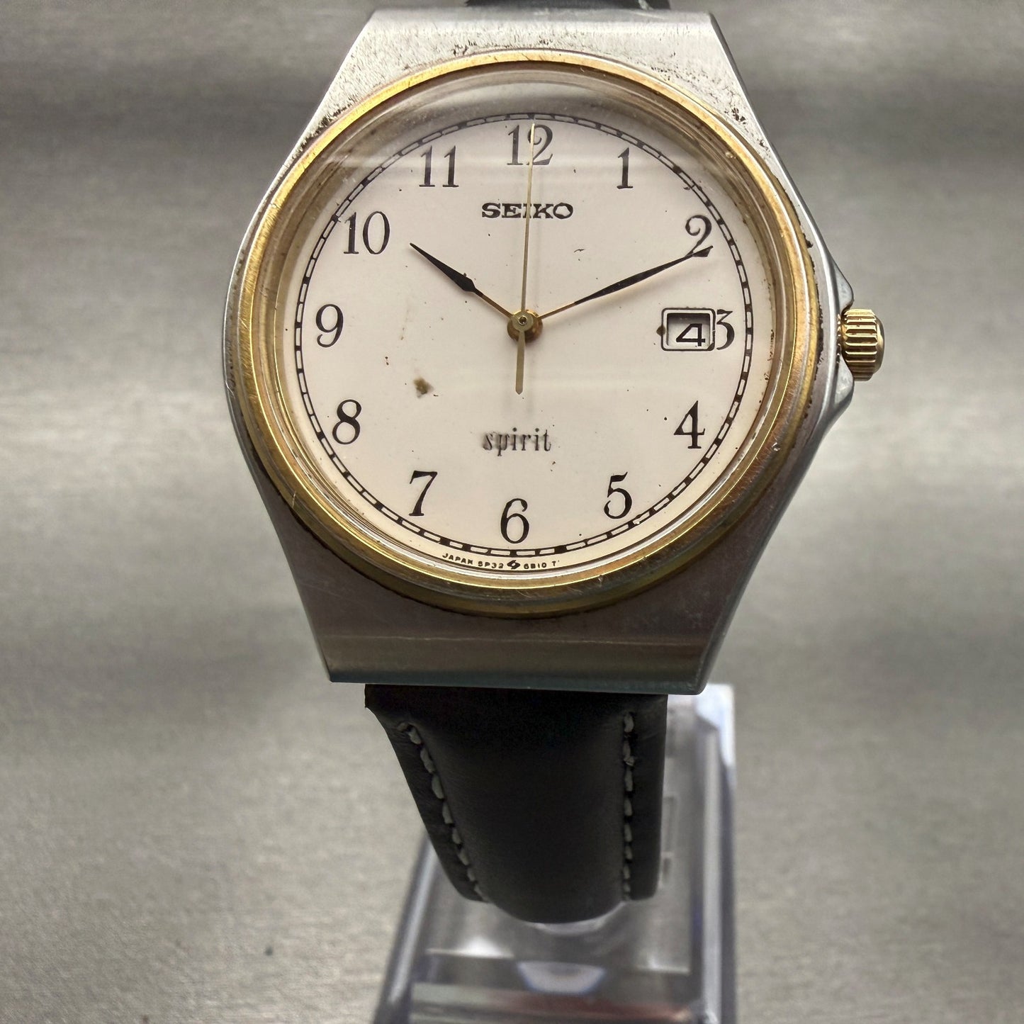 Seiko Spirit Watch Men 34mm White Dial Two Tone Date Round 5P32-6B30 New Battery5