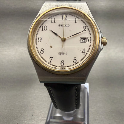 Seiko Spirit Watch Men 34mm White Dial Two Tone Date Round 5P32-6B30 New Battery5