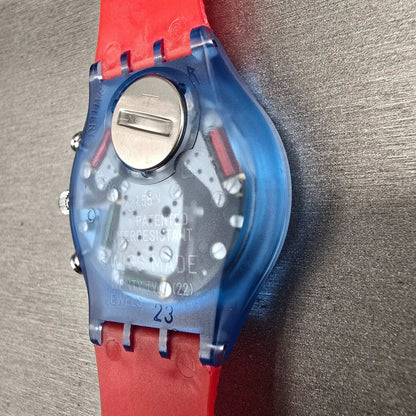 Swatch Chrono JFK Watch Men 37mm White Dial Blue Case SCN103 New Battery NOS11