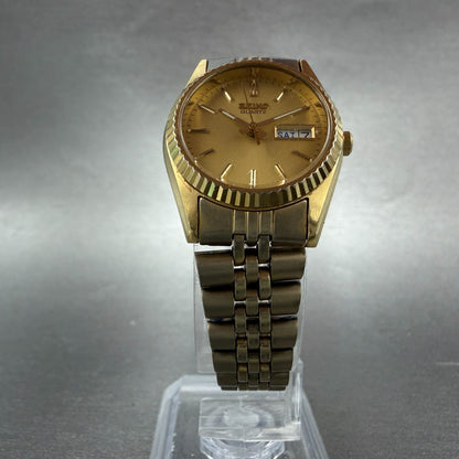 Seiko Watch Women 24mm Champagne Dial Gold Tone Daydate Round 7N83-0049 New Batt5