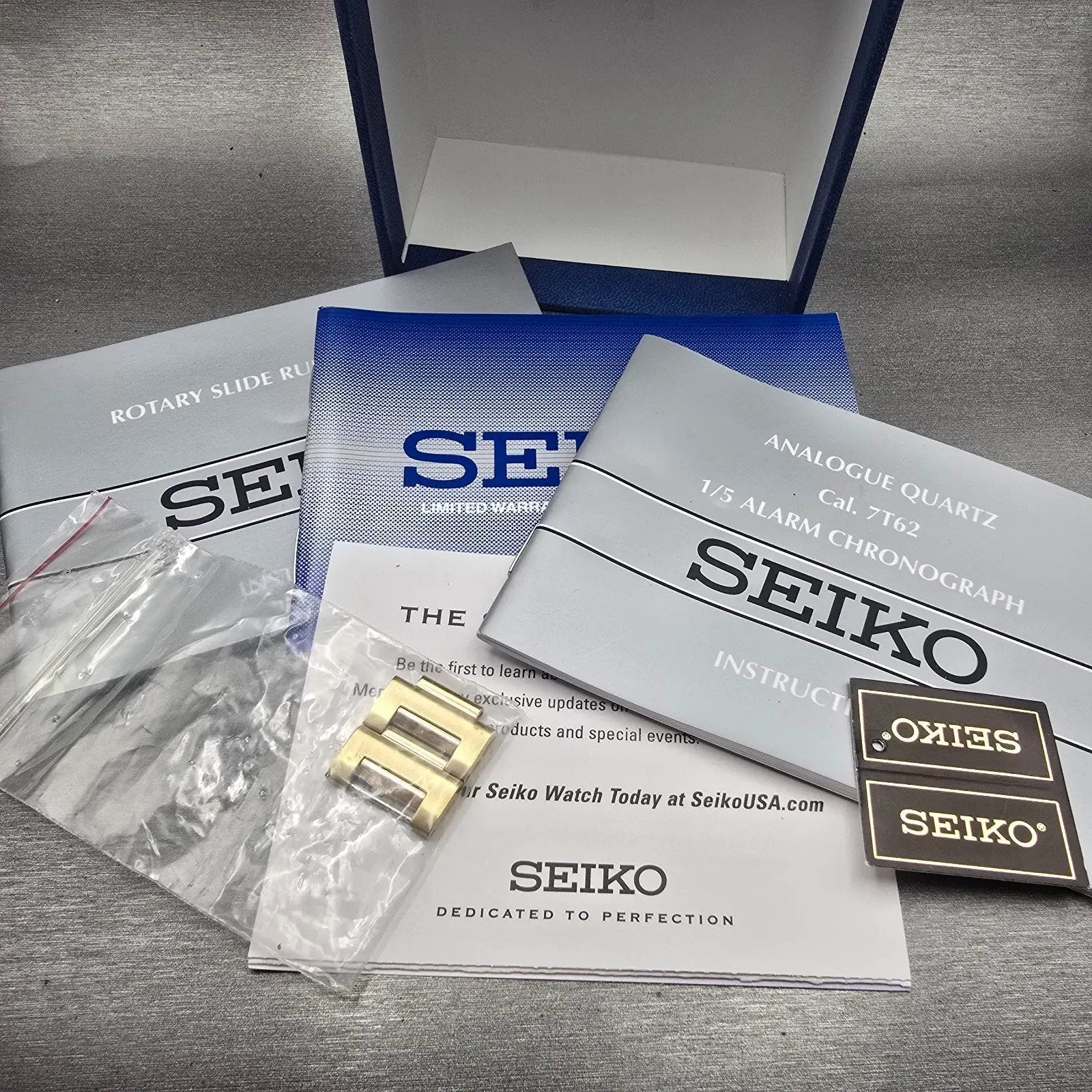 Seiko Flightmaster Chronograph Watch Men 45mm Black Dial Gold 7T62-0JR0 New Batt15