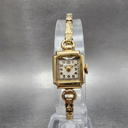 Bulova Cocktail Watch Women 14mm Cream Dial 10K Gold Filled Rectangle Manual Win5