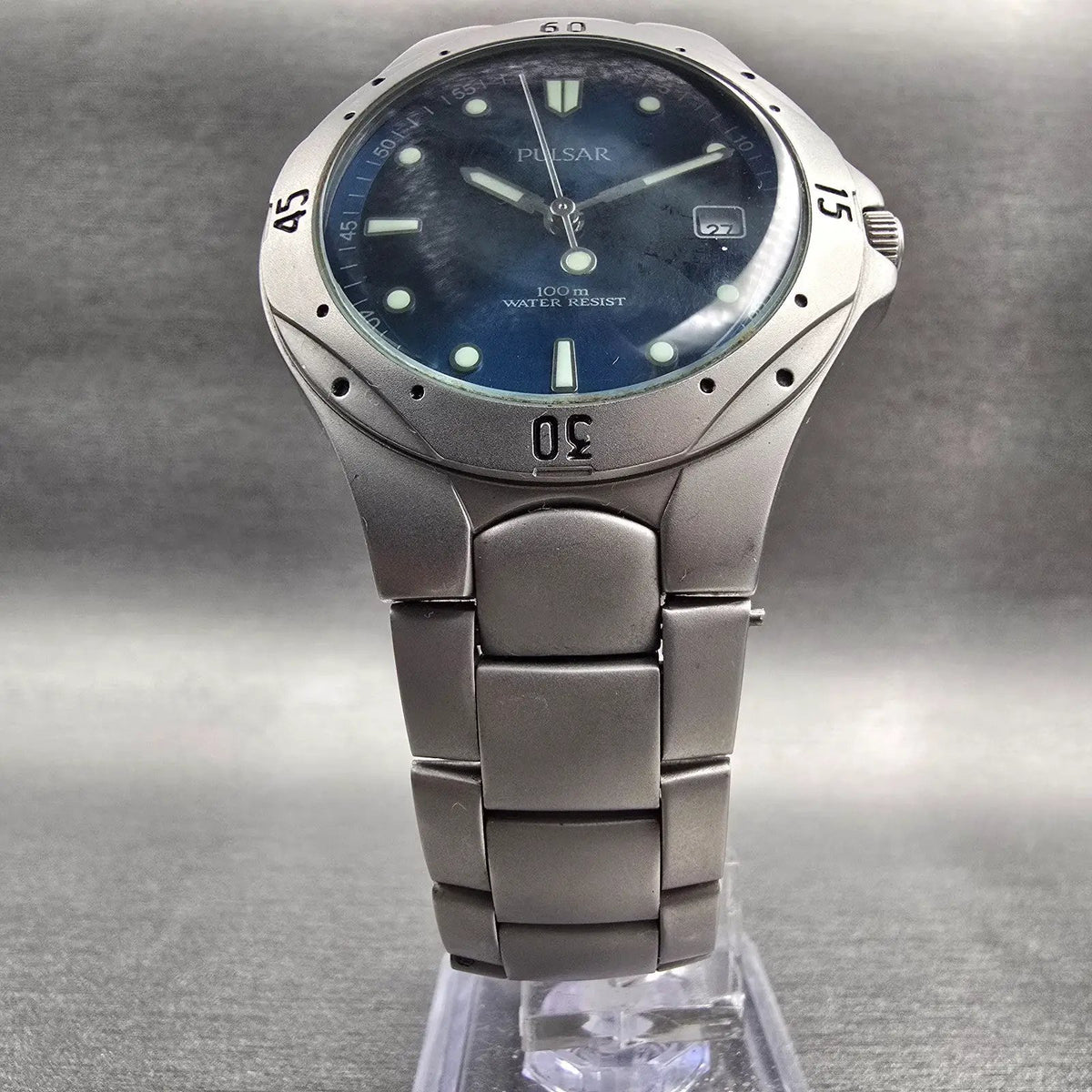 Seiko Pulsar Watch Men 37mm Blue Dial Silver Tone Date VX32-X206 New Battery5