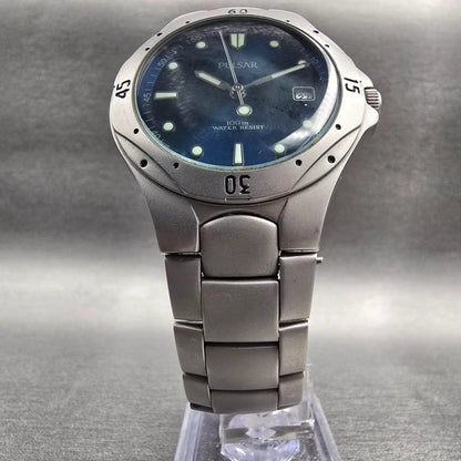 Seiko Pulsar Watch Men 37mm Blue Dial Silver Tone Date VX32-X206 New Battery5