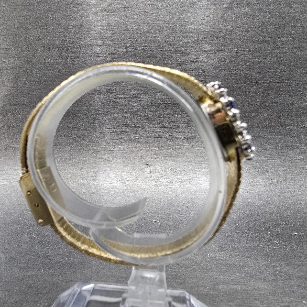 Nicolet Watch Women16mm White Dial Gold Tone Blue Sapphire Oval Mesh Band PARTS8