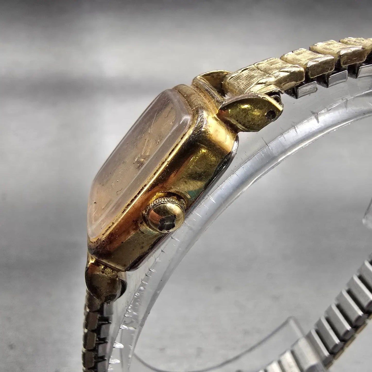 Seiko Watch Women 16mm Gold Dial Gold Tone Rectangle 5420-5301 New Battery VTG2