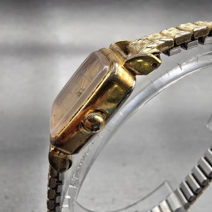 Seiko Watch Women 16mm Gold Dial Gold Tone Rectangle 5420-5301 New Battery VTG2