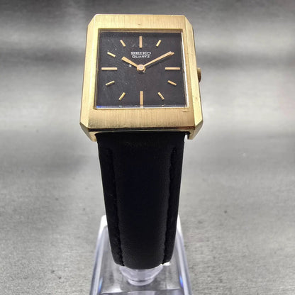 Seiko Watch Men 23mm Black Dial Gold Tone Rectangle 43-3049 New Battery Vintage5