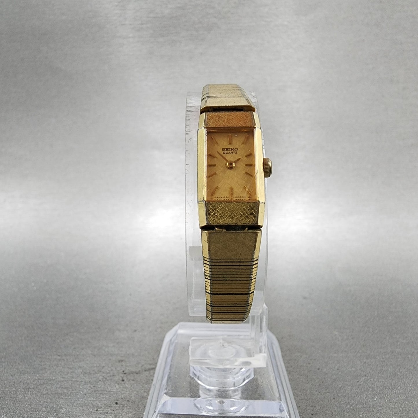 Seiko Watch Women 12mm Gold Dial Gold Tone Rectangle 13205049 New Battery VTG5