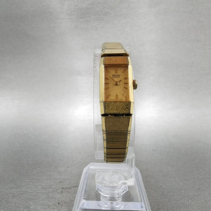 Seiko Watch Women 12mm Gold Dial Gold Tone Rectangle 13205049 New Battery VTG5