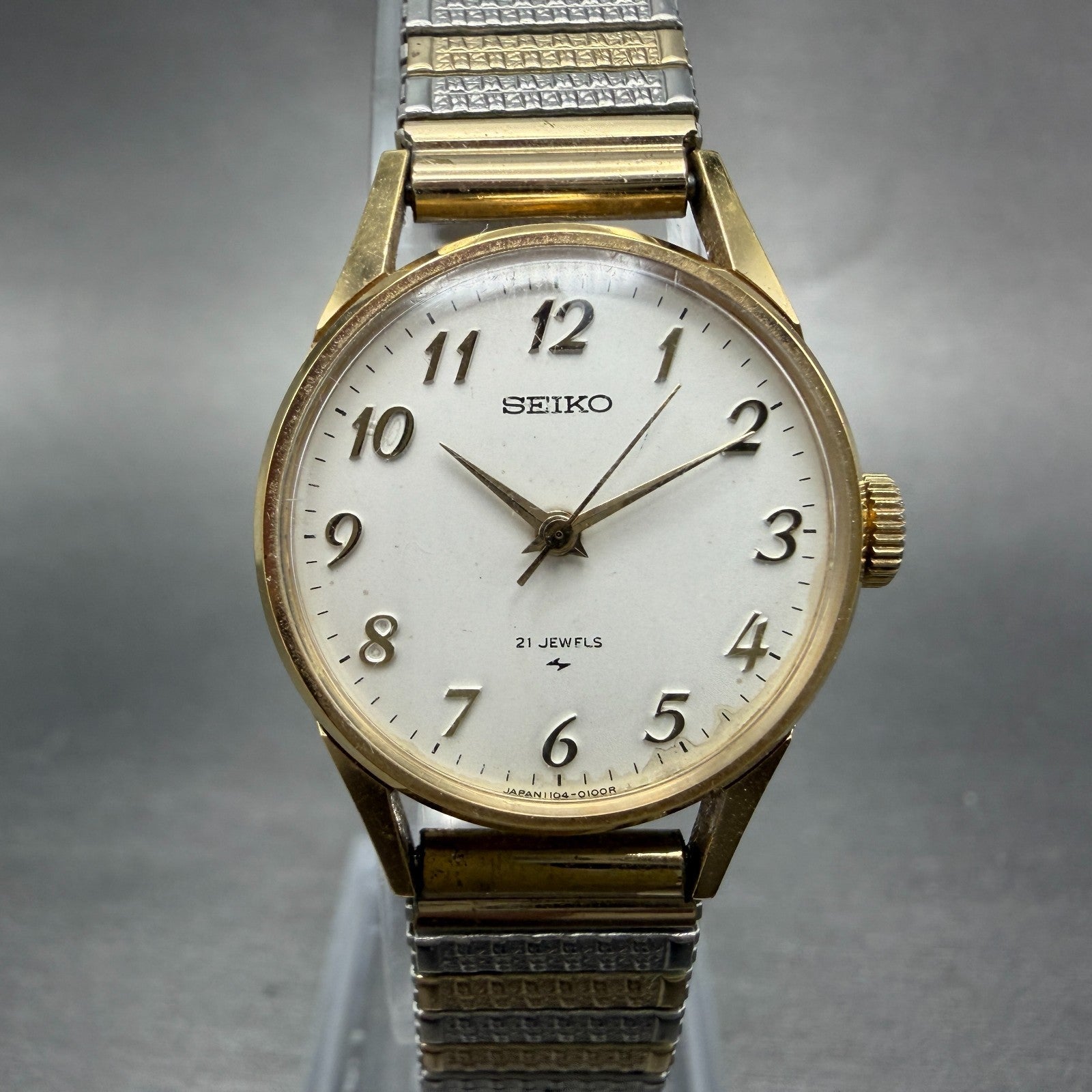 Seiko Watch Women 23mm White Dial Gold Plated Manual Wind 1104-0031 Runs GV60
