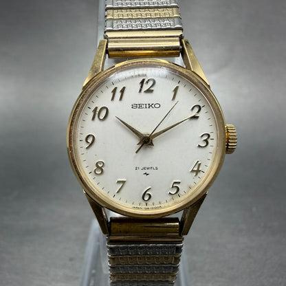 Seiko Watch Women 23mm White Dial Gold Plated Manual Wind 1104-0031 Runs GV60