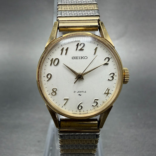 Seiko Watch Women 23mm White Dial Gold Plated Manual Wind 1104-0031 Runs GV60