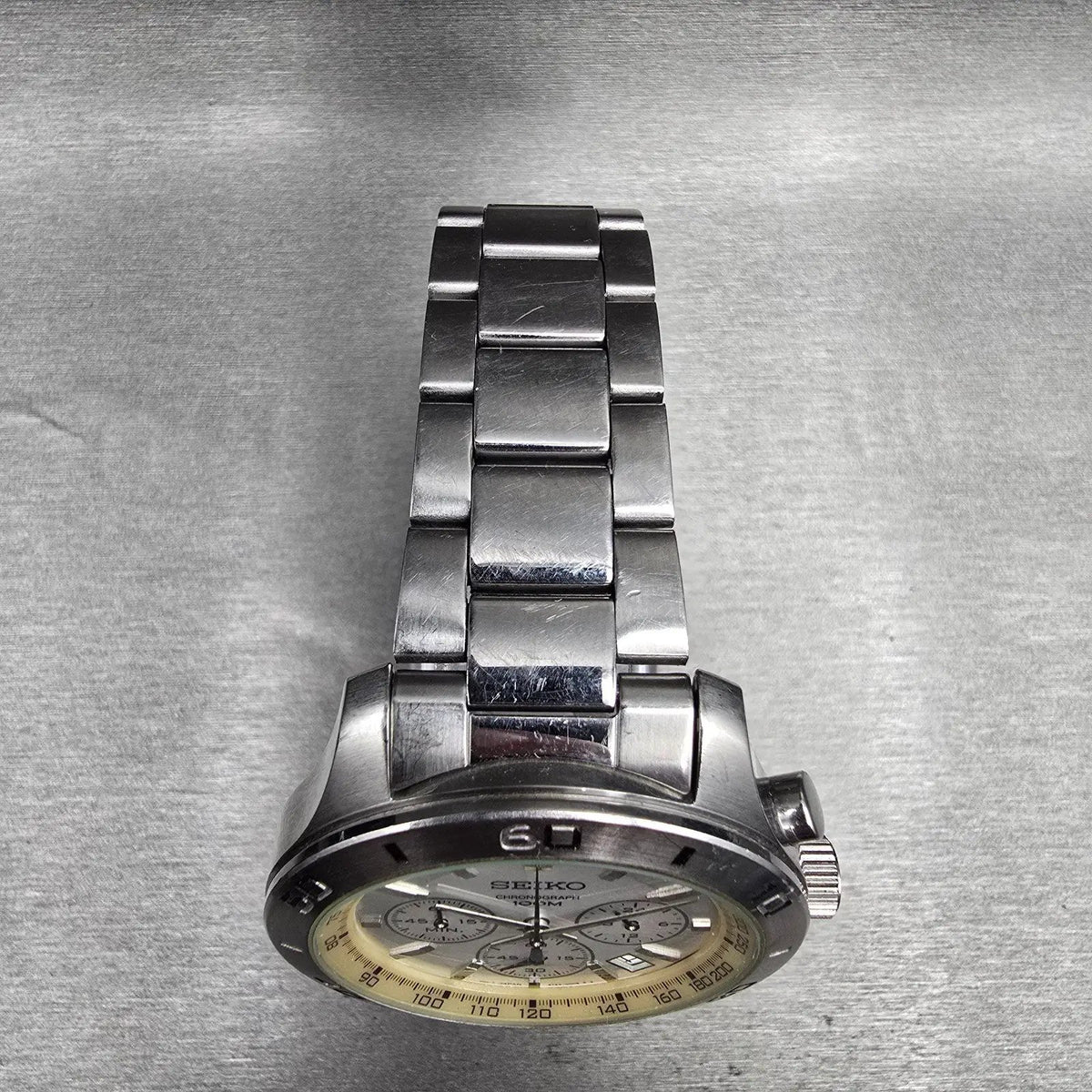 Seiko Chronograph Watch Men 43mm Silver Dial Silver Date 6T63-00E0 New Batt4