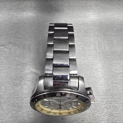 Seiko Chronograph Watch Men 43mm Silver Dial Silver Date 6T63-00E0 New Batt4