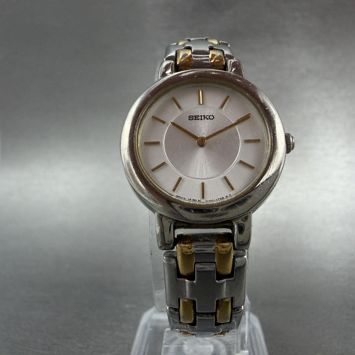 Seiko Watch Women 24mm White Dial Two Tone Round 1N00-1E19 New Battery A1295