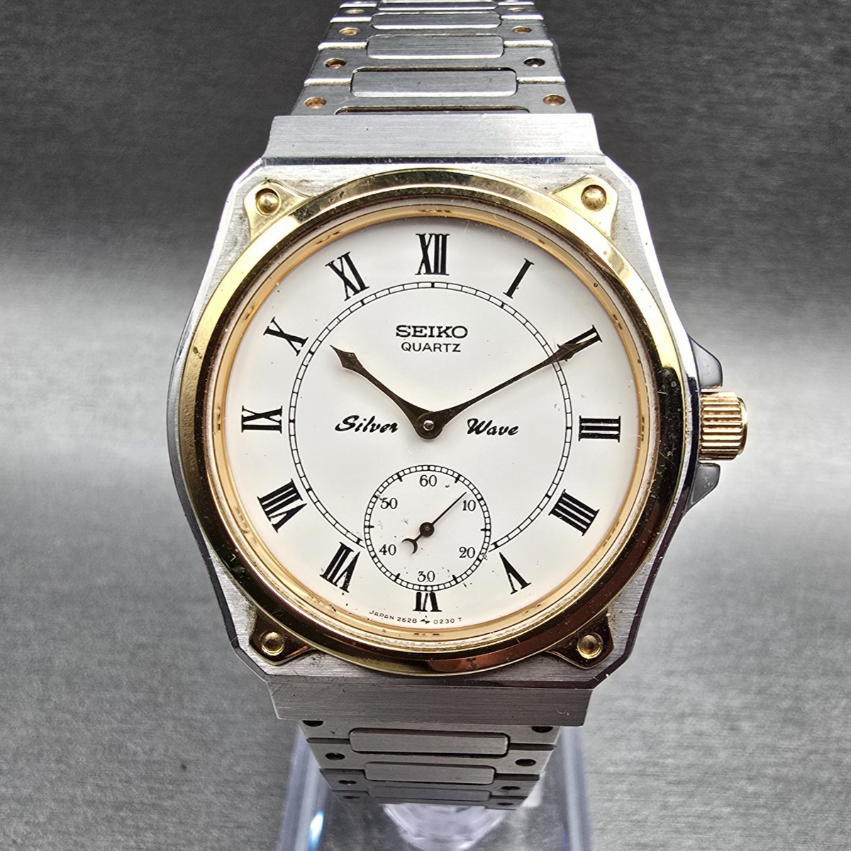 Seiko Silver Wave Watch Men 34mm White Dial Two Tone Round 2628-0060 New Battery0