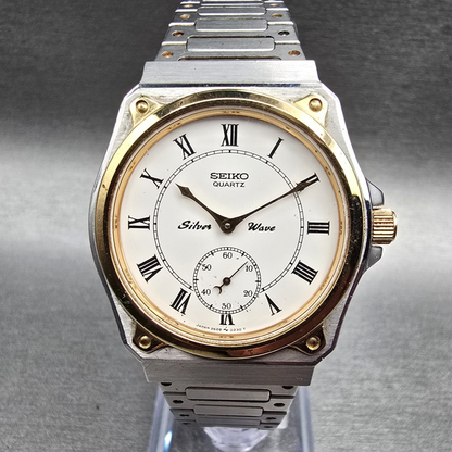 Seiko Silver Wave Watch Men 34mm White Dial Two Tone Round 2628-0060 New Battery0