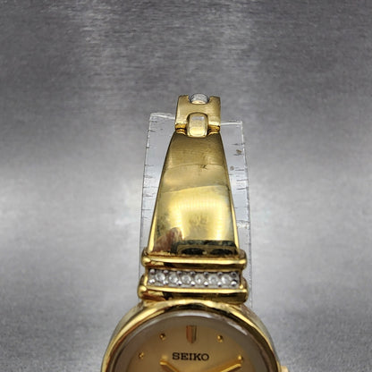 Seiko Watch Women 21mm Gold Dial Gold Tone Round 1N00-0SC0 New Battery