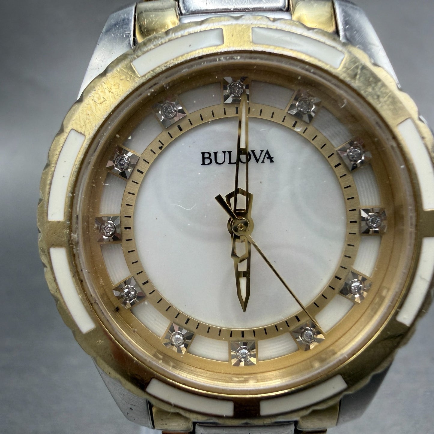 Bulova Diamond Watch Women 32mm MOP Dial Two Tone Round 98P140 PARTS NO CROWN2